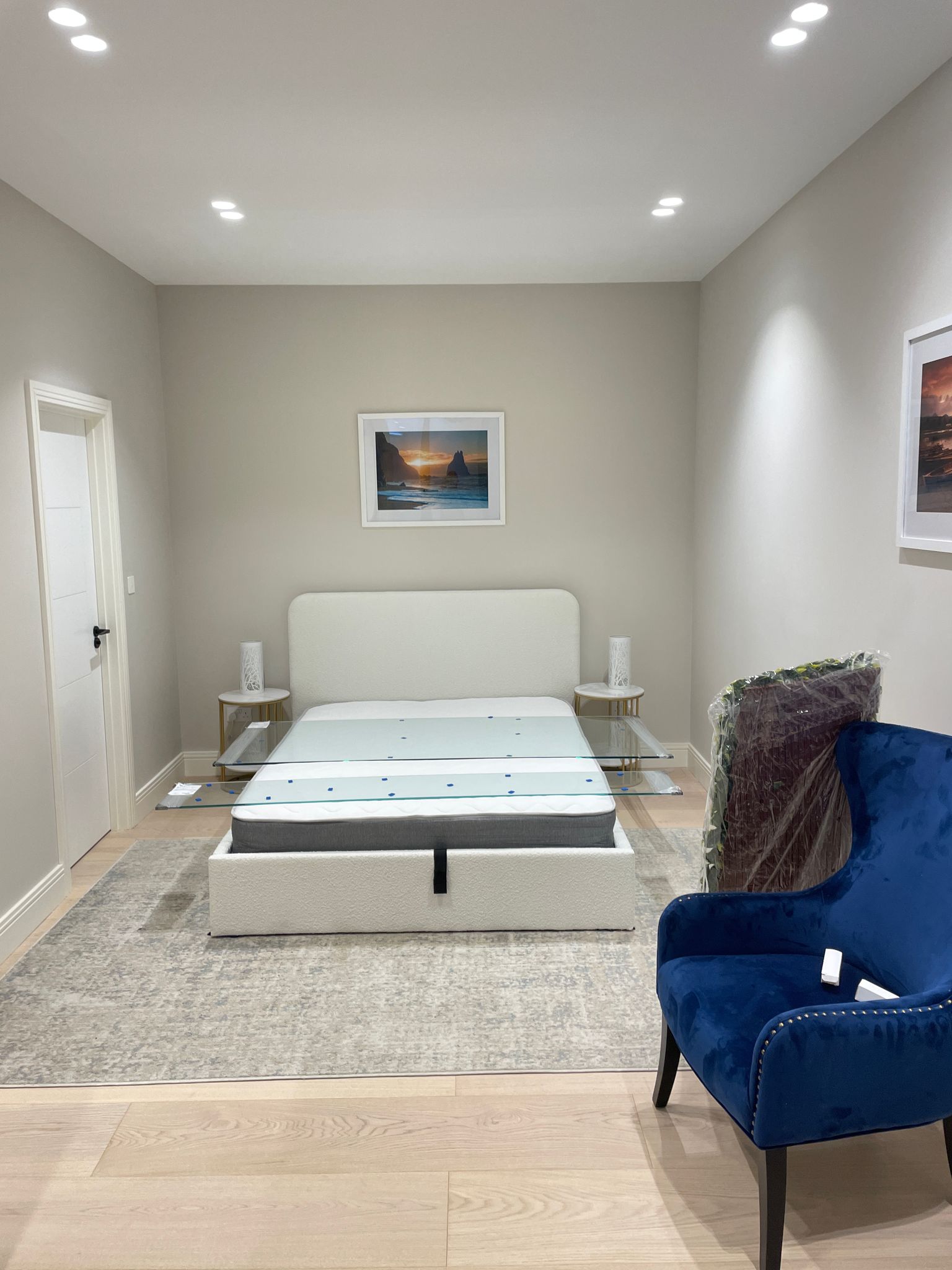 modern bedroom with a white bed modern bedroom with a white bed